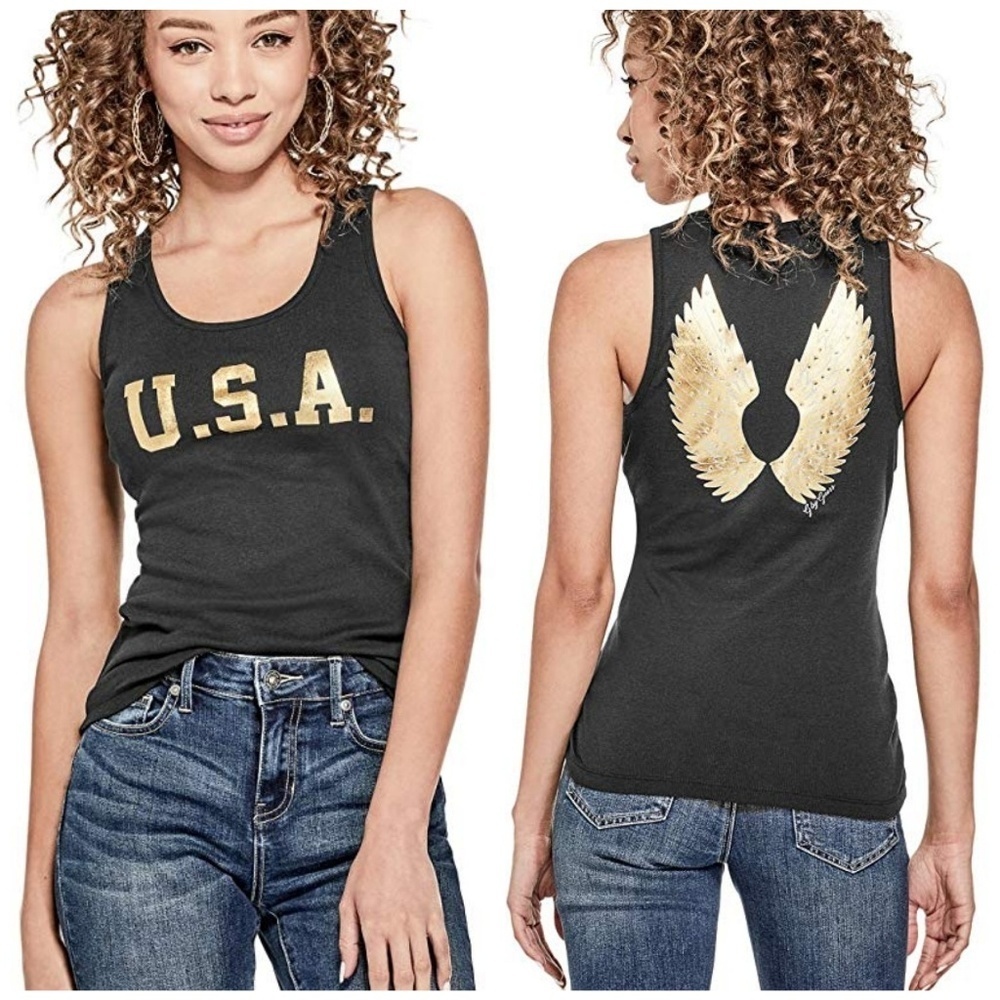NEW G by GUESS Connie Graphic Wing Tank SZ S